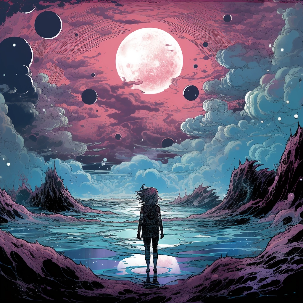 Art illustration the horizon in the style of lunarpu