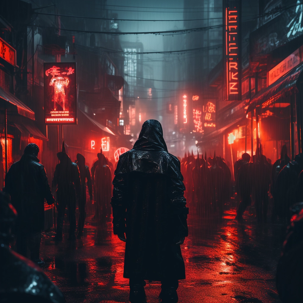 Someone walking around with bright red lights behind