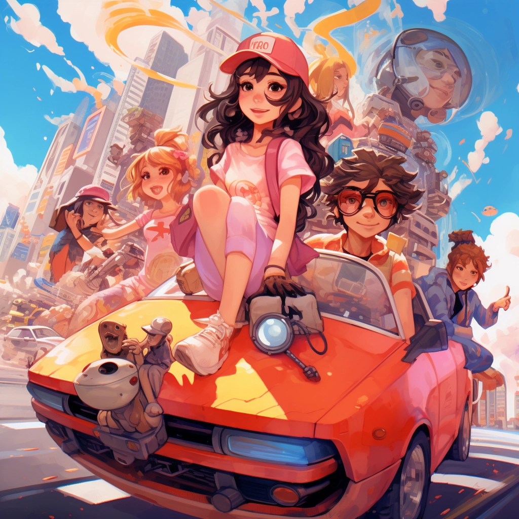 The cover of a cartoon with people in it in the styl