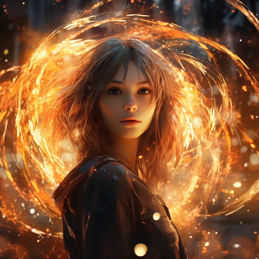 A woman who is standing in the middle of a dark ring
