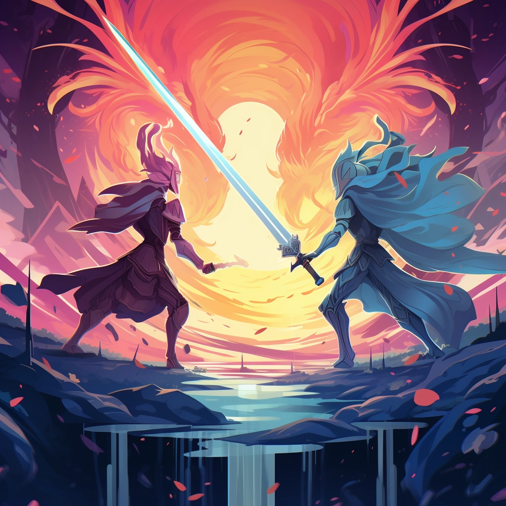 A beautiful illustration of two knights fighting dis