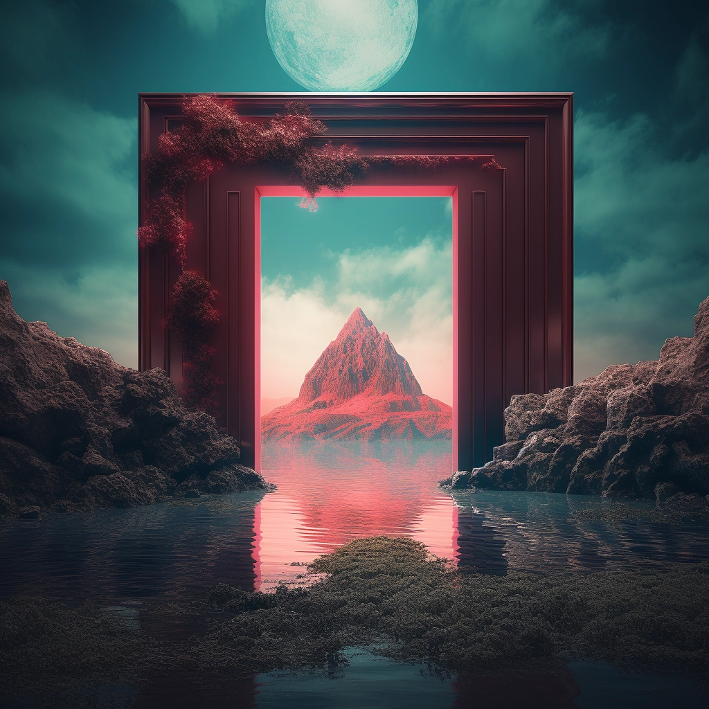 An entrance to an island in the water in the style o