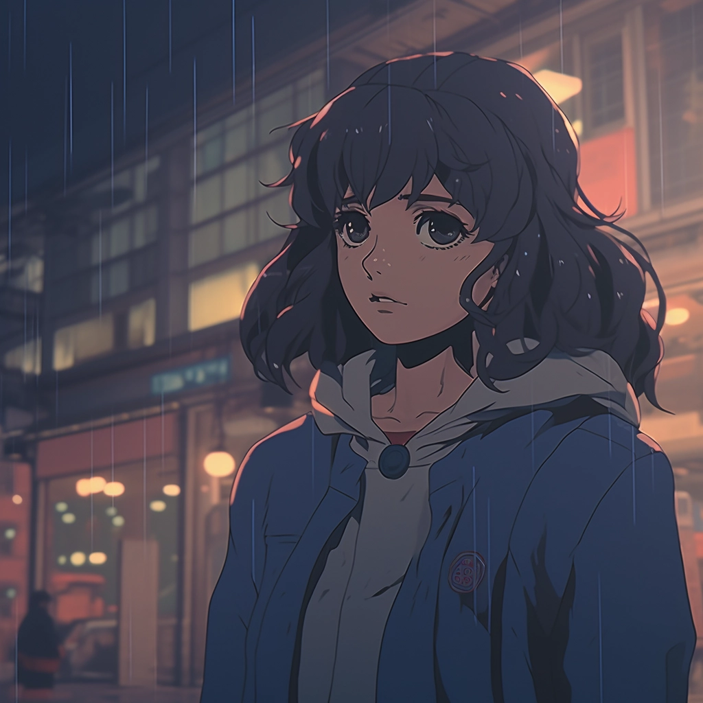 Sad moody lofi in the style of 1990s anime
