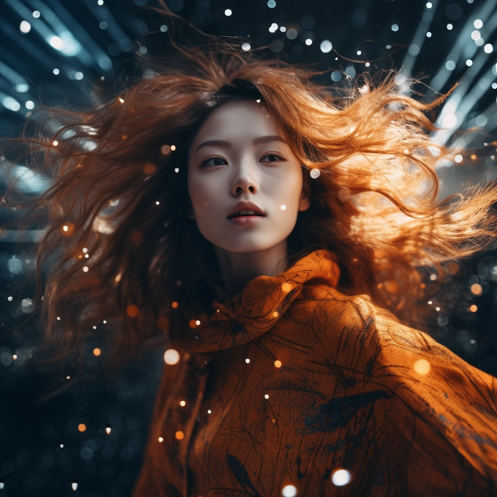 A woman in a sweater and a sparkle on her hair in th