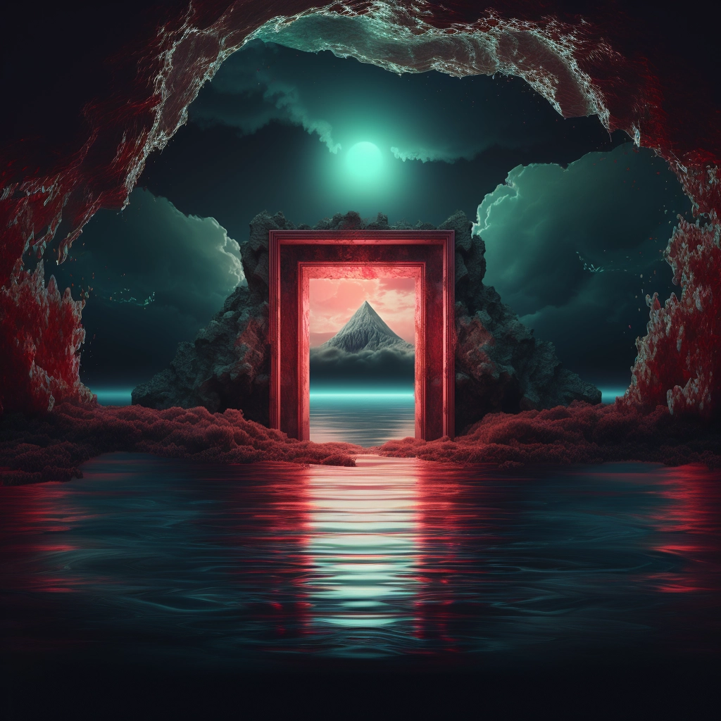 An entrance to an island in the water in the style o
