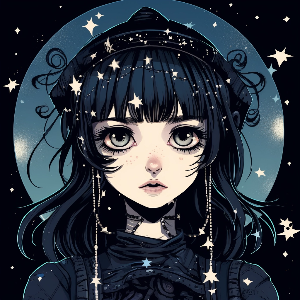 1990s anime goth girl with stars in her eyes