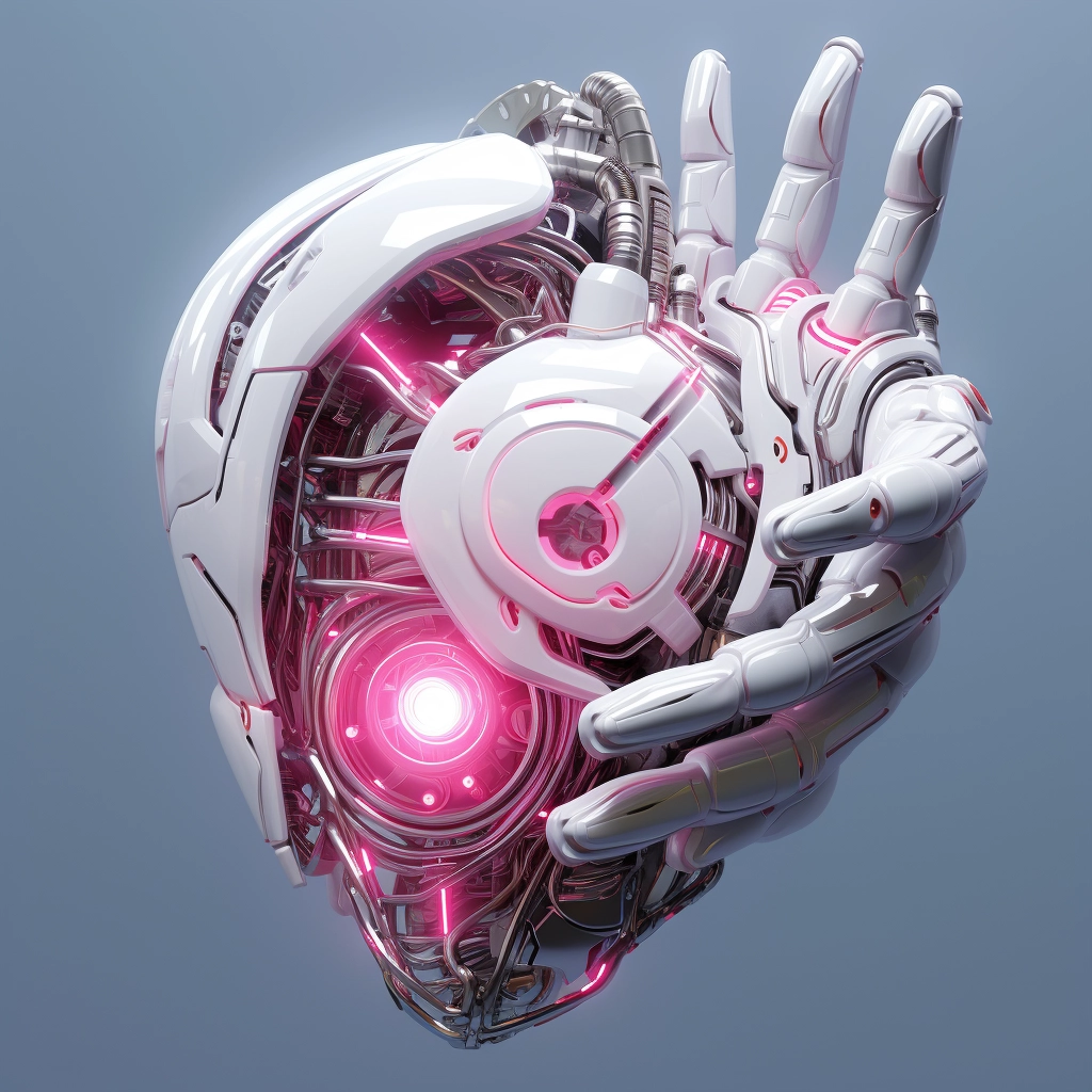 Synthetic heart being held in a robotic hand in the