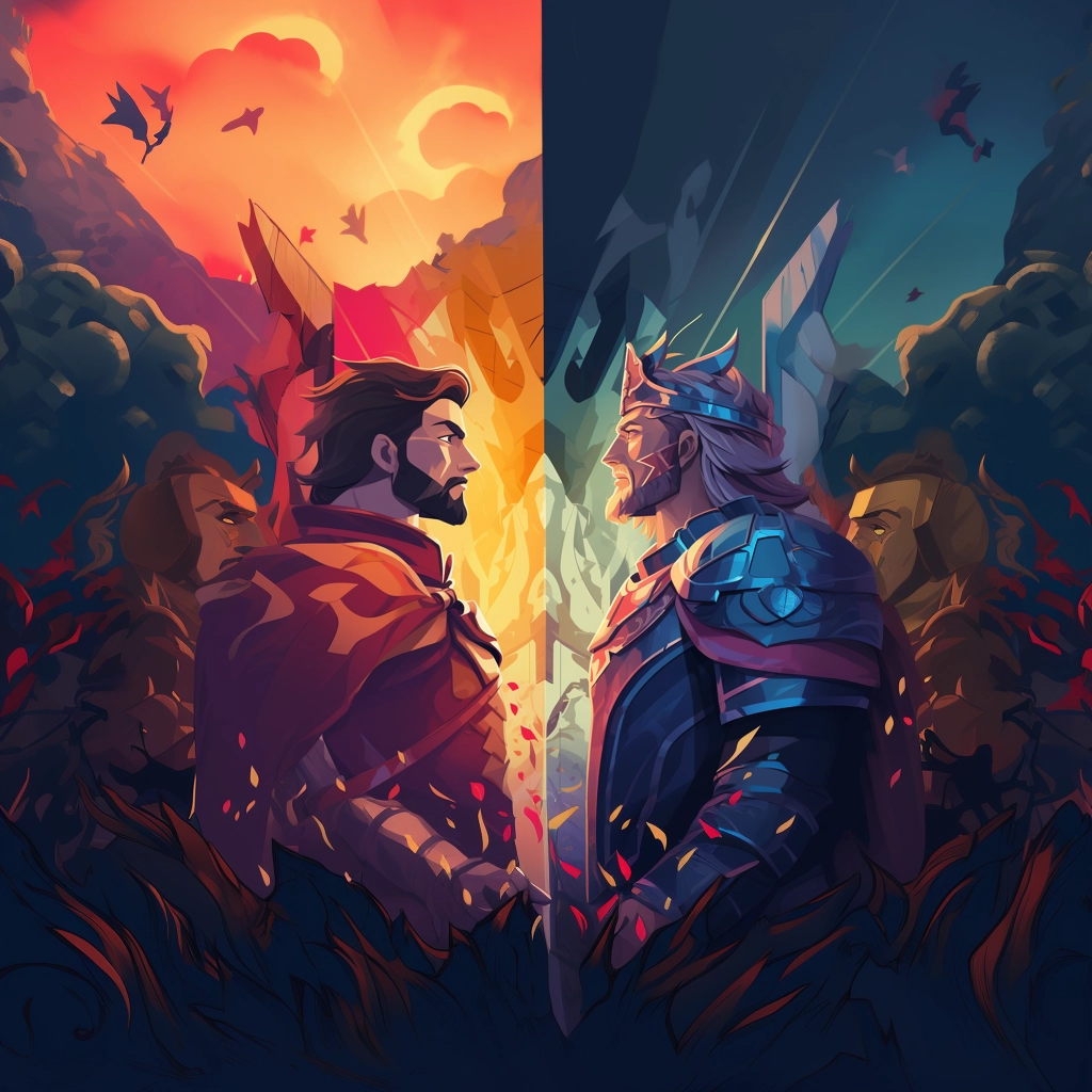 A beautiful illustration two knights staring at each