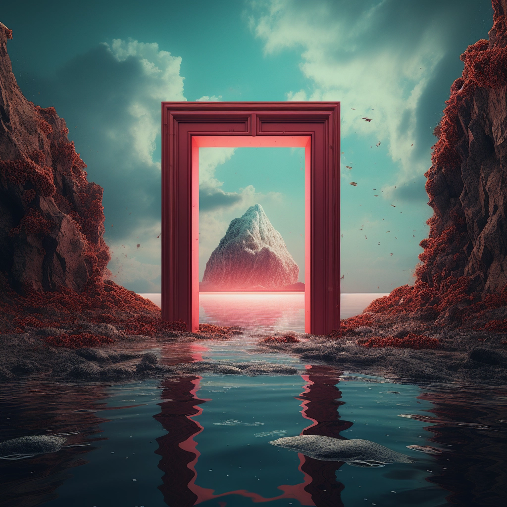 An entrance to an island in the water in the style o