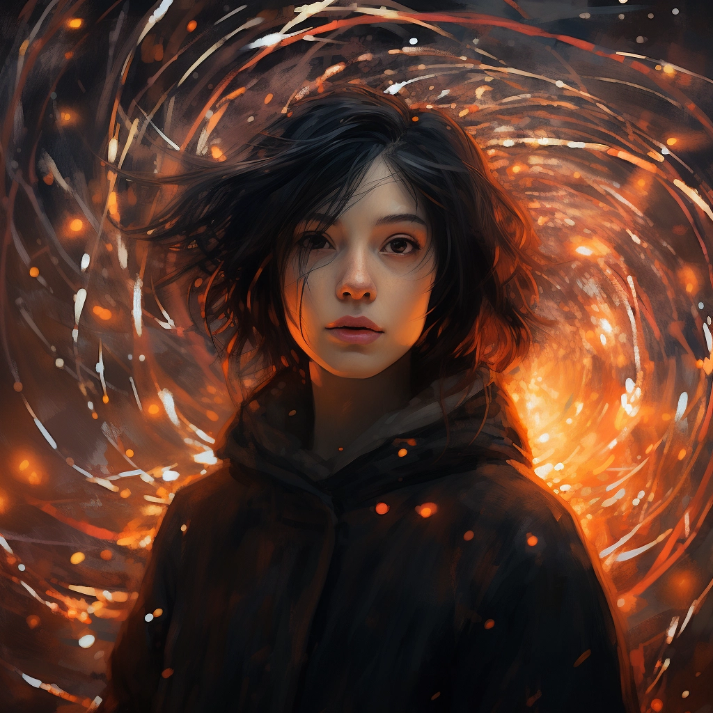 A woman who is standing in the middle of a dark ring
