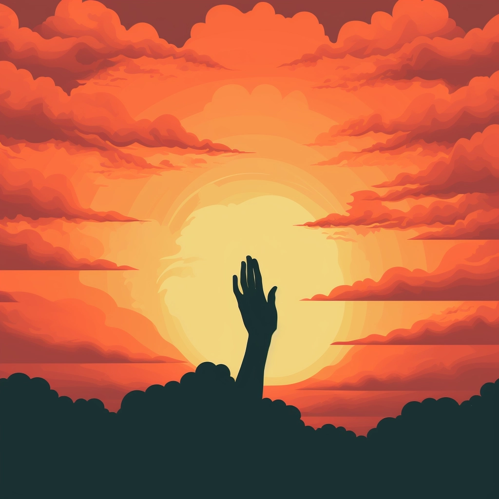 Silhouette of a hand reaching out of a cloud 2D vect