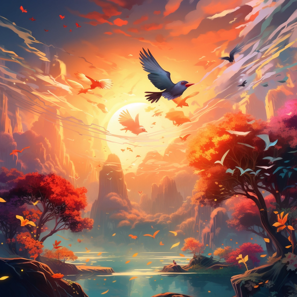 A beautiful illustration birds flying disney animati