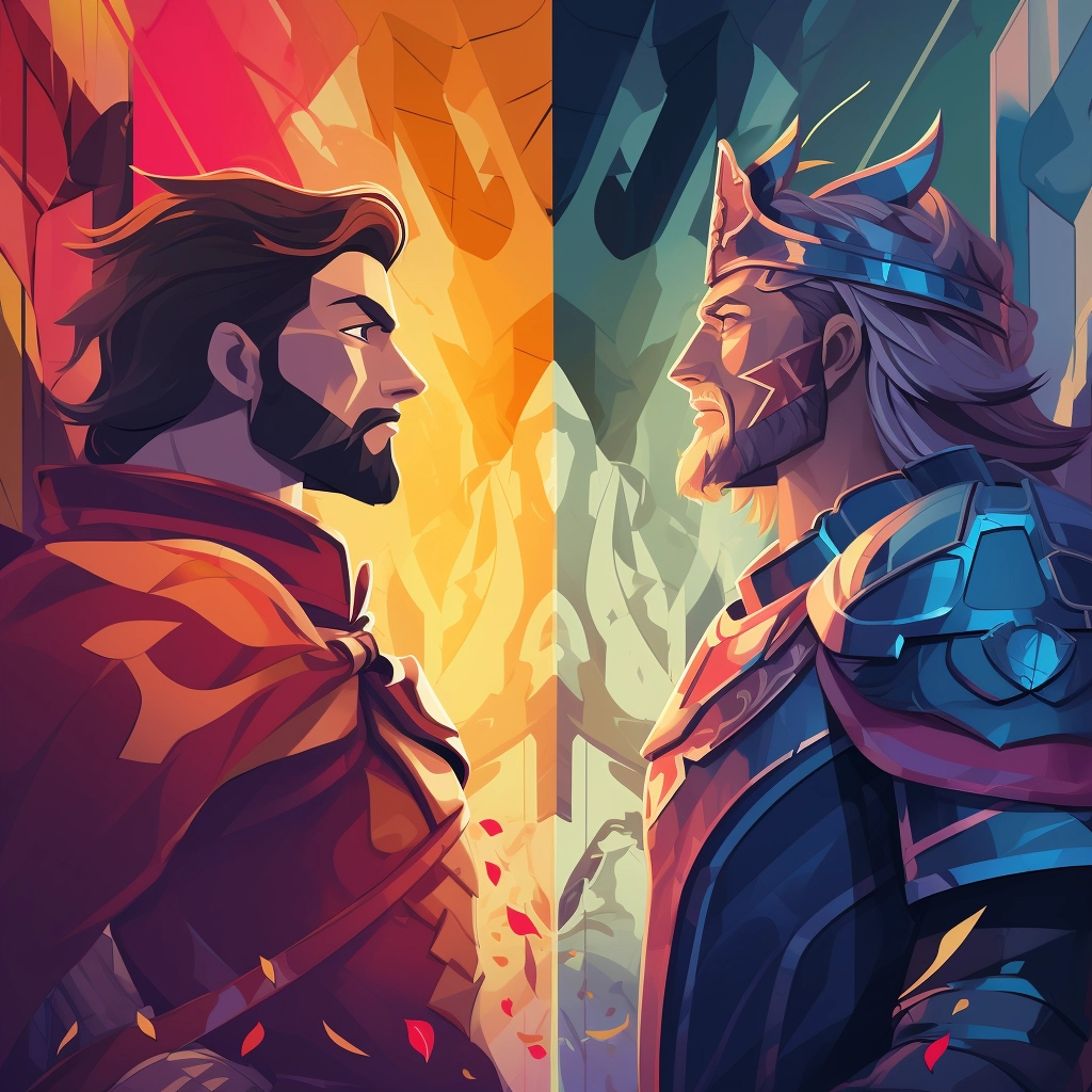 A beautiful illustration two knights staring at each