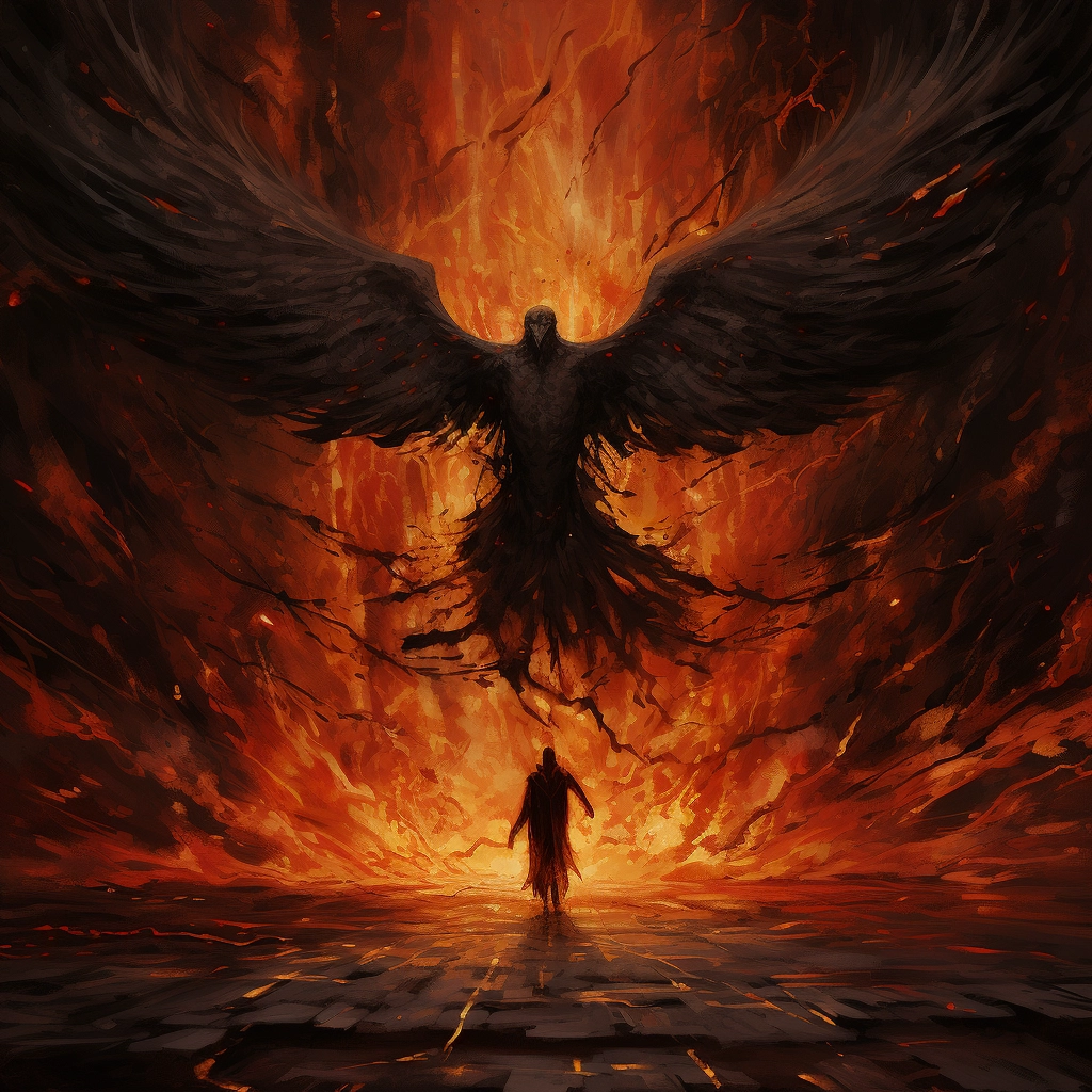 Fire in the wings of a person is a painting that i c