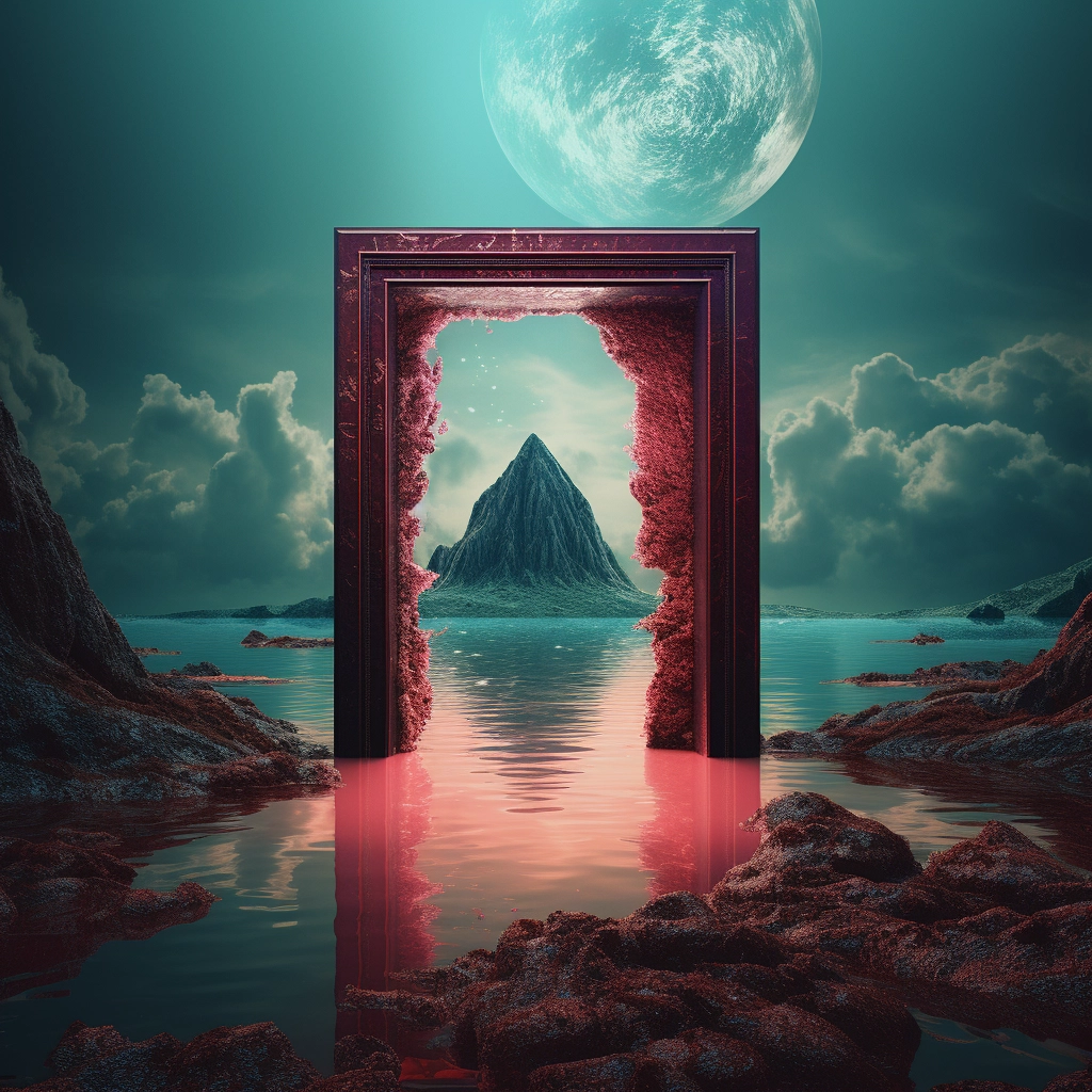 An entrance to an island in the water in the style o
