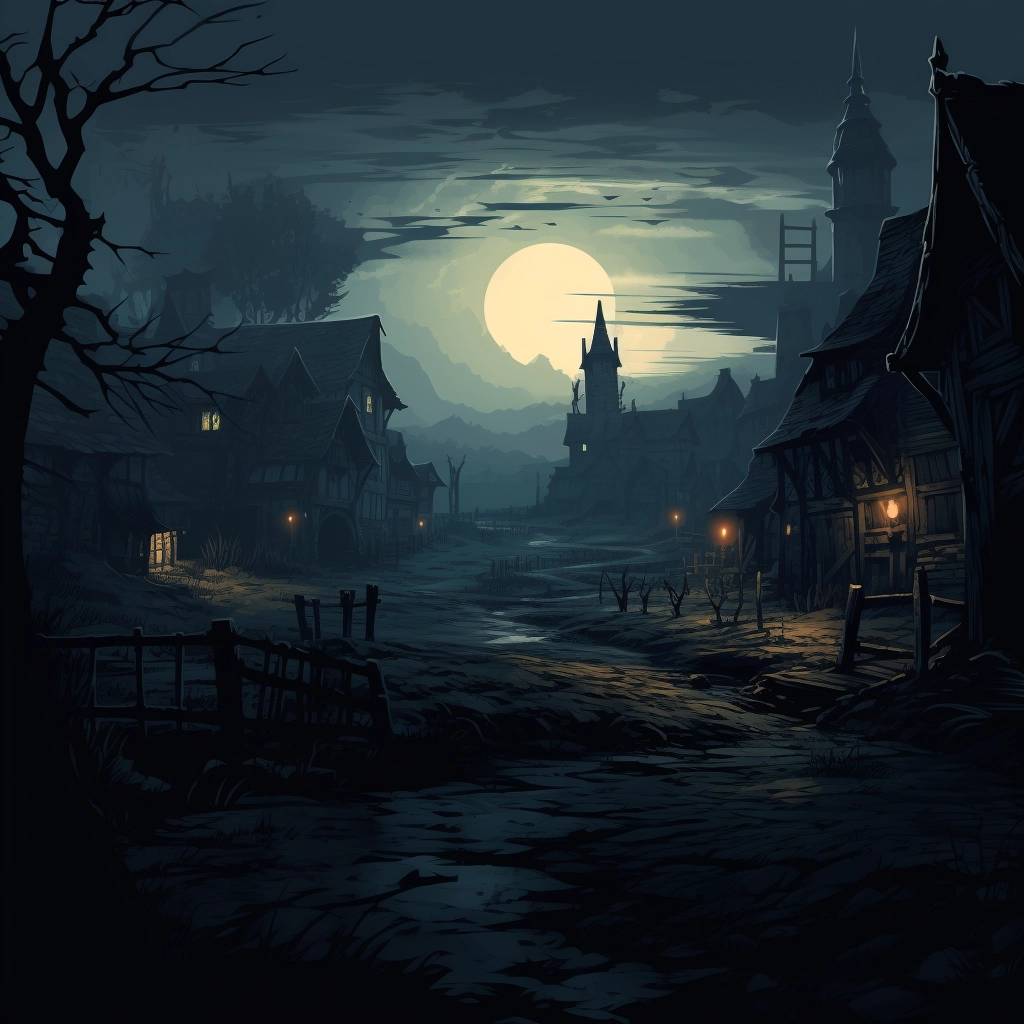 Dark medieval village 2d vector png