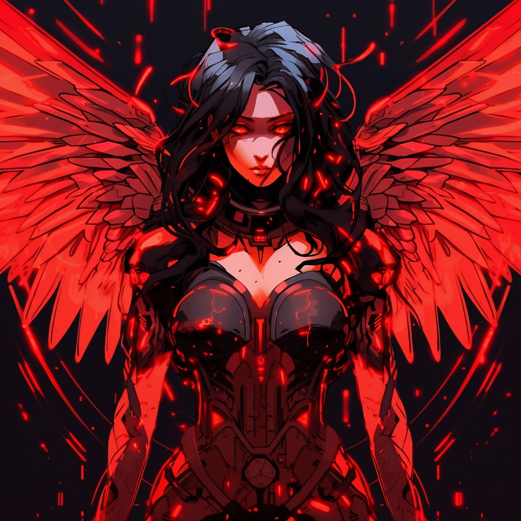 Cyberpunk anime angel red highlights 2d vector 