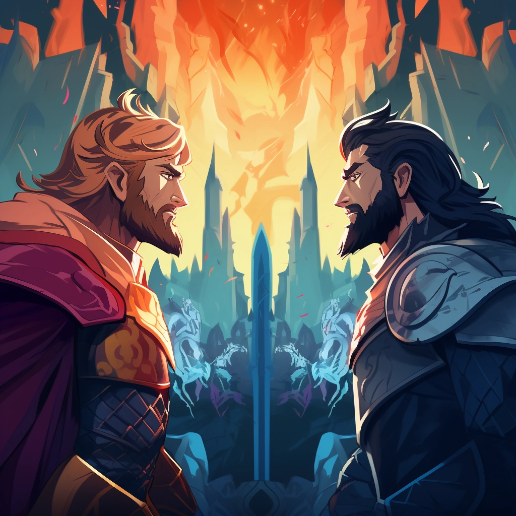 A beautiful illustration two knights staring at each