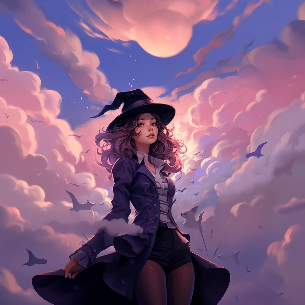 A girl wearing a black hat as sky fills with clouds
