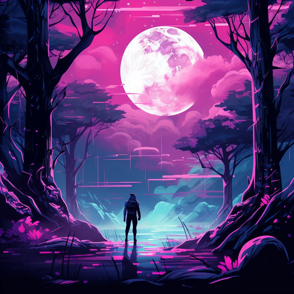 Scifi fantasy illustration of a man in the middle of