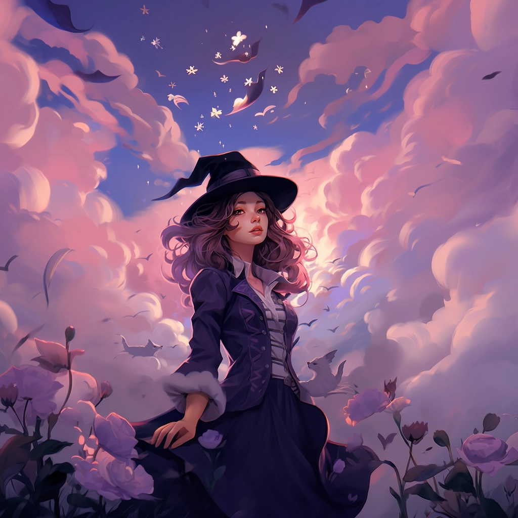 A girl wearing a black hat as sky fills with clouds