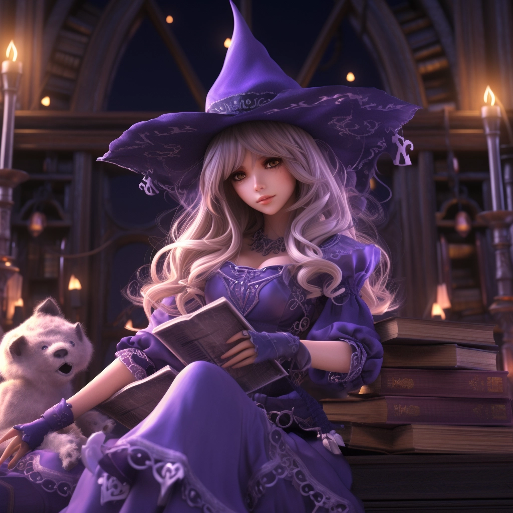Fantasy anime girl witch vibes 32k UHD purple white