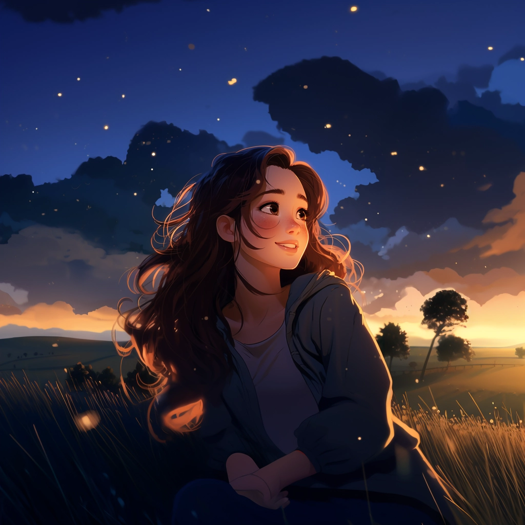 The anime girl with long hair in the style of romant