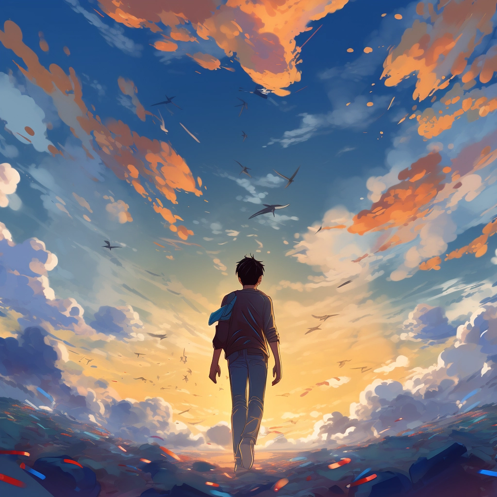 A man is airwalking in the sky among clouds in the s
