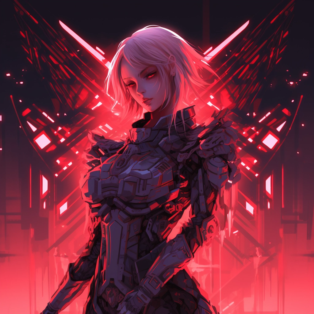 Cyberpunk anime angel red highlights 2d vector