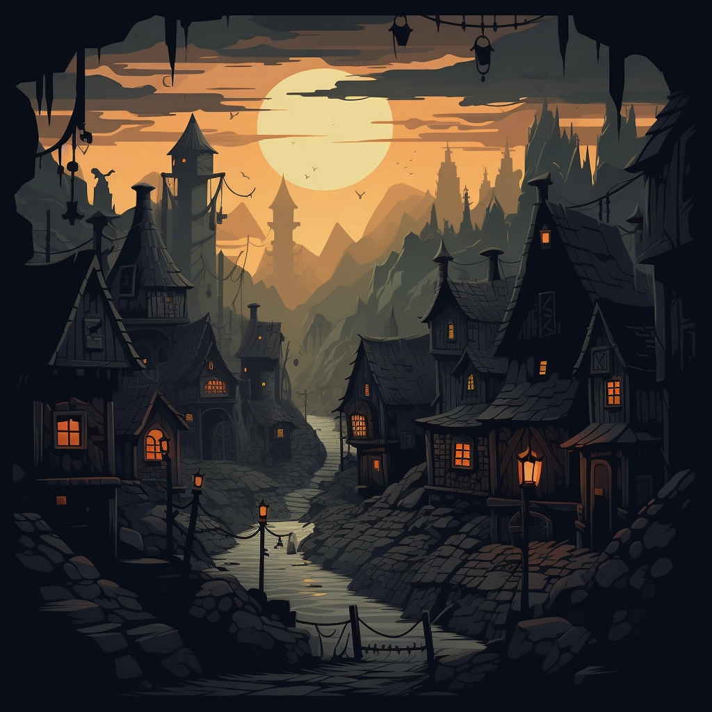 Dark medieval village 2d vector png