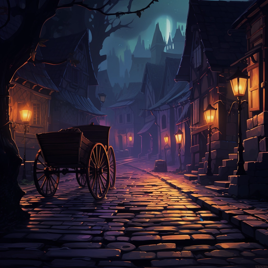 A beautiful illustration of a wagon on a cobblestone