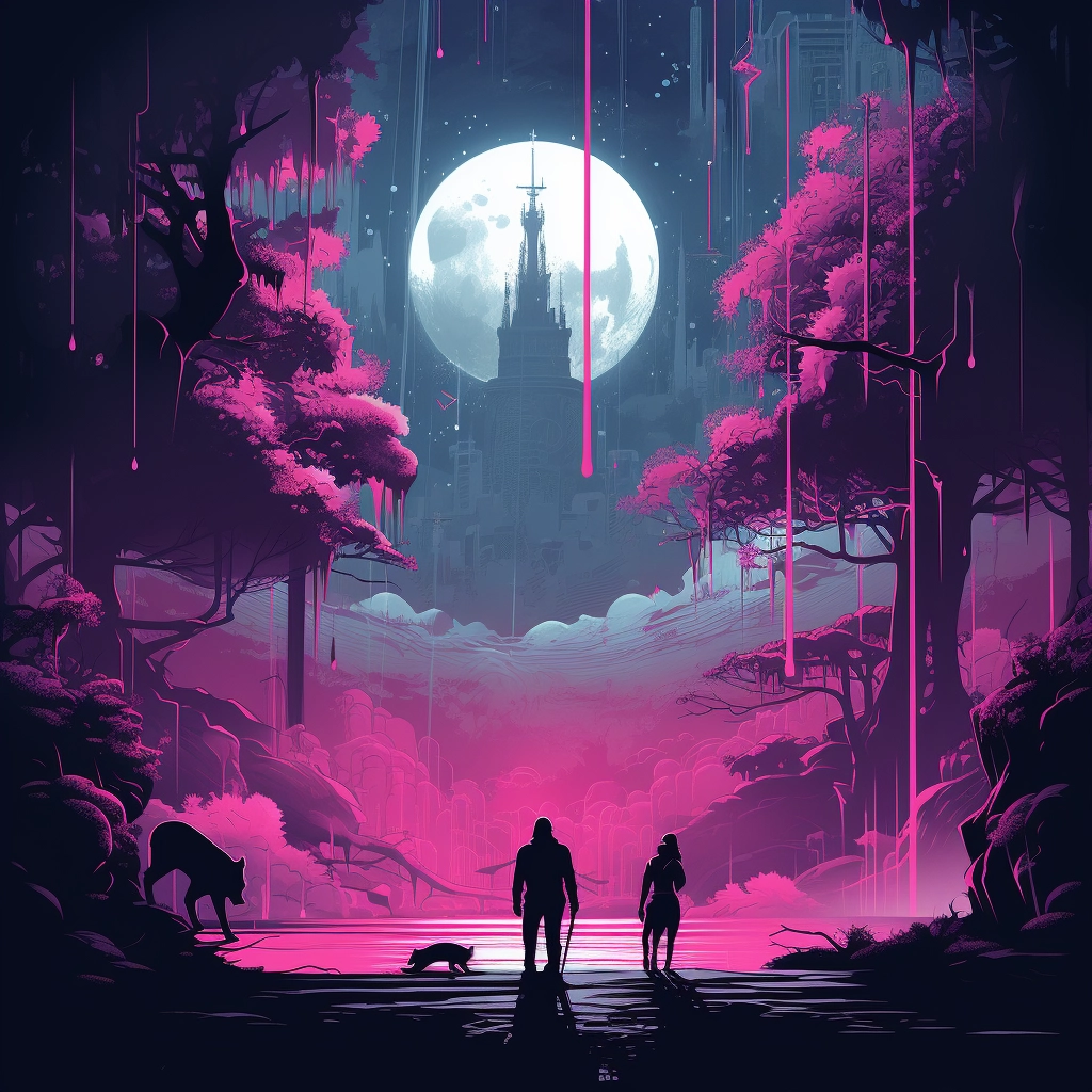 A wolf at night with other soldiers standing in the
