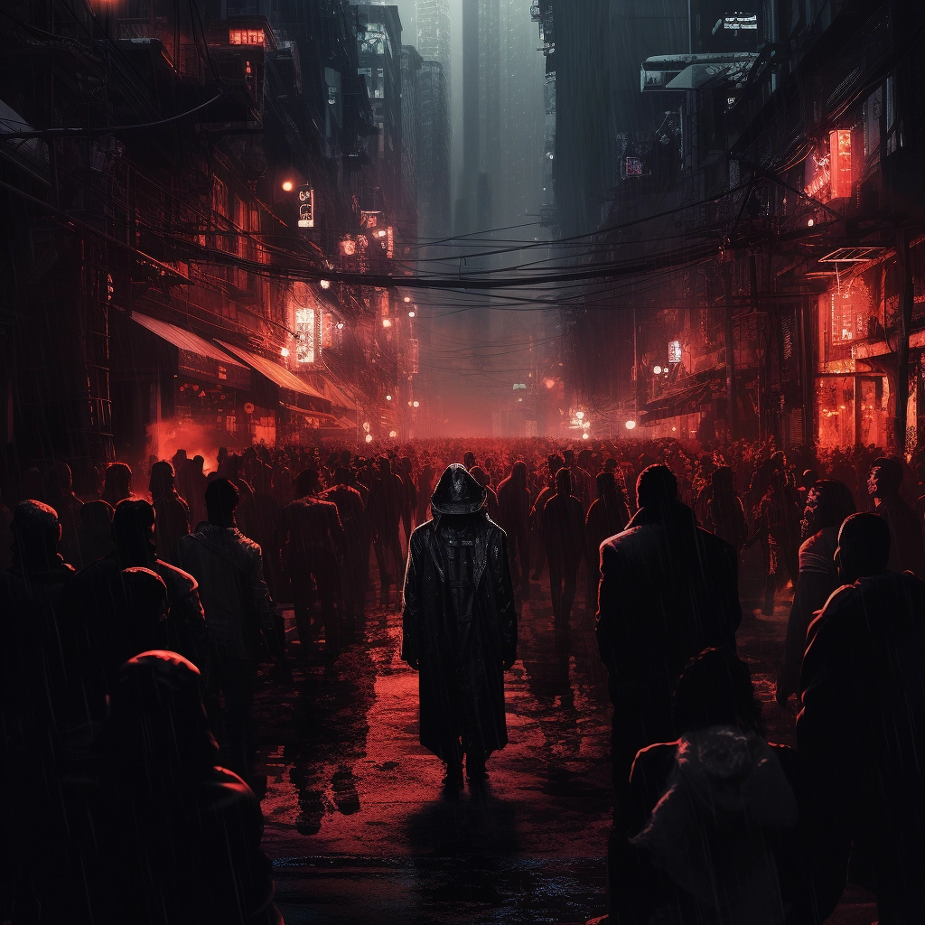 Someone walking around with bright red lights behind