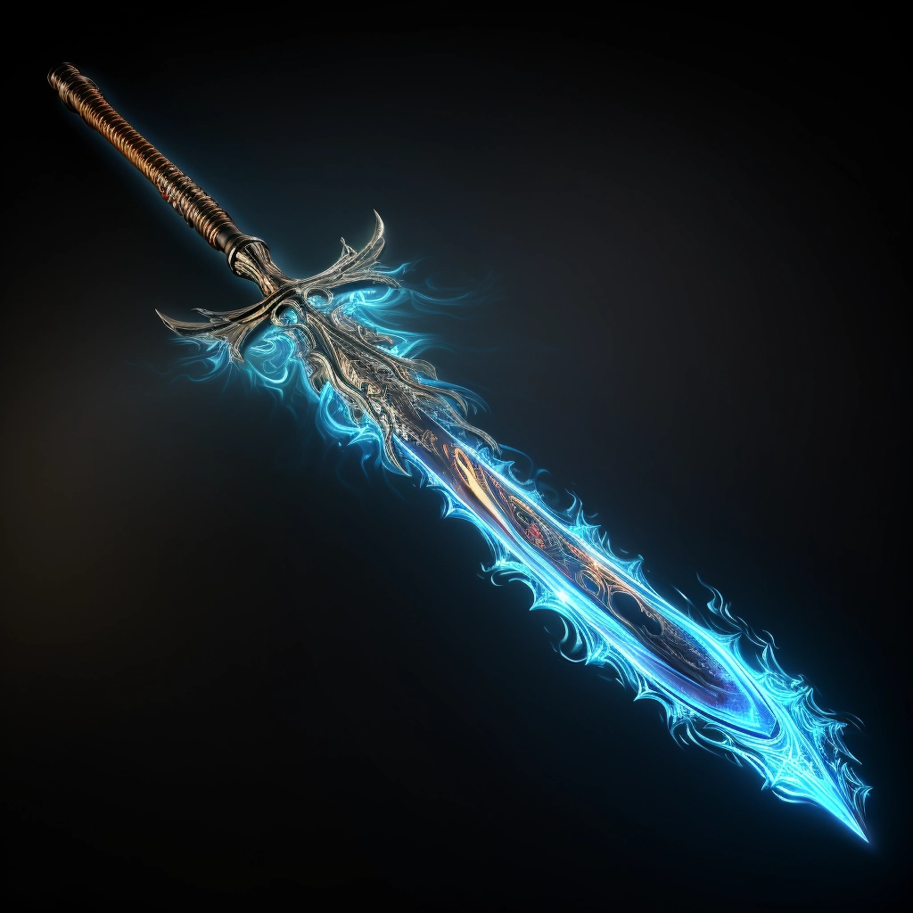 Sword with glowing blue flame 2d vector png