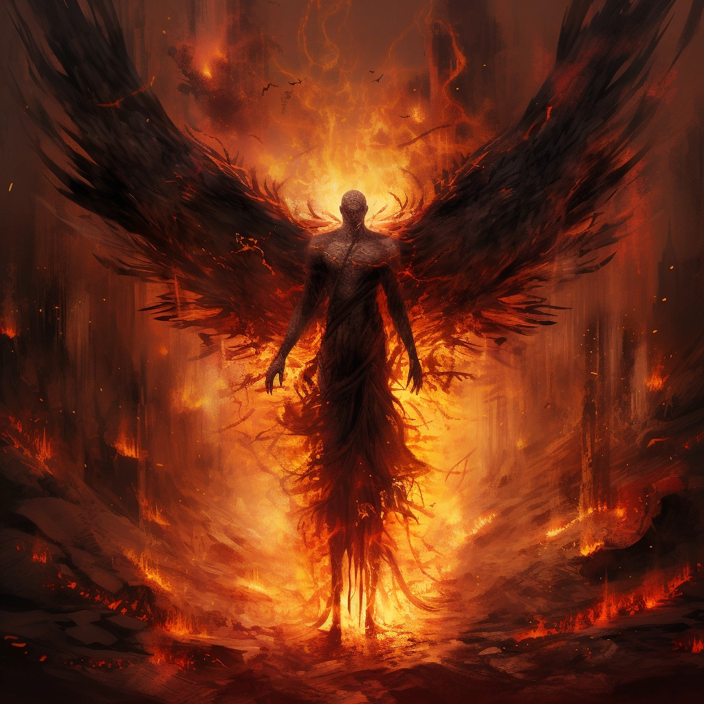 Fire in the wings of a person is a painting that i c
