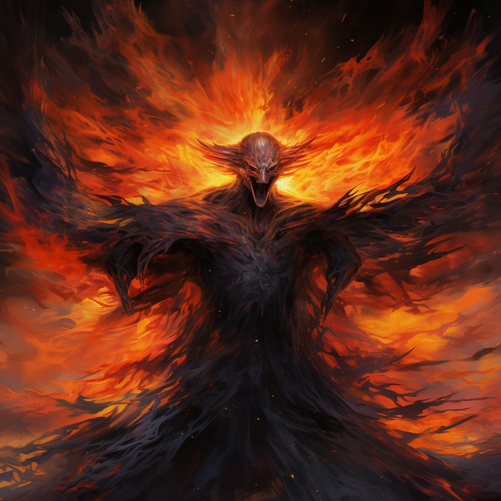 Fire in the wings of a person is a painting that i c
