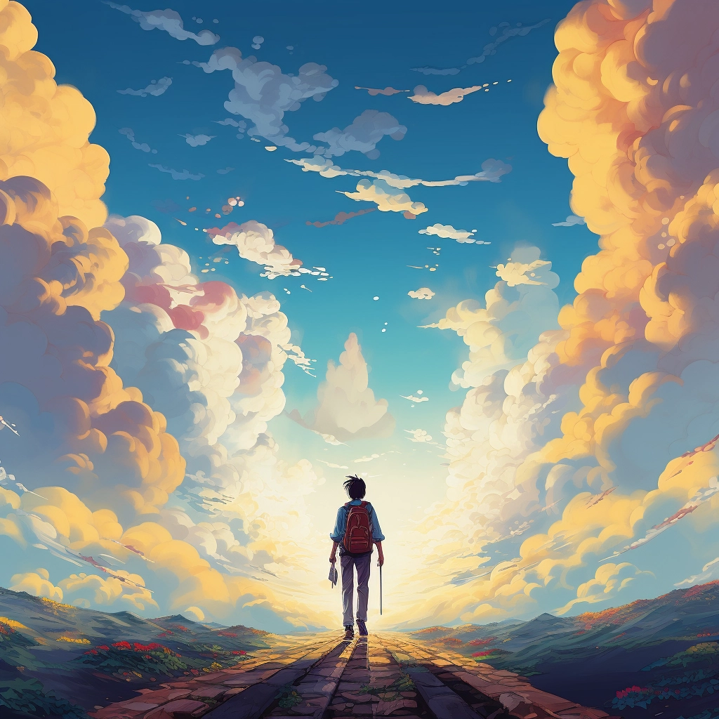 A man is airwalking in the sky among clouds in the s