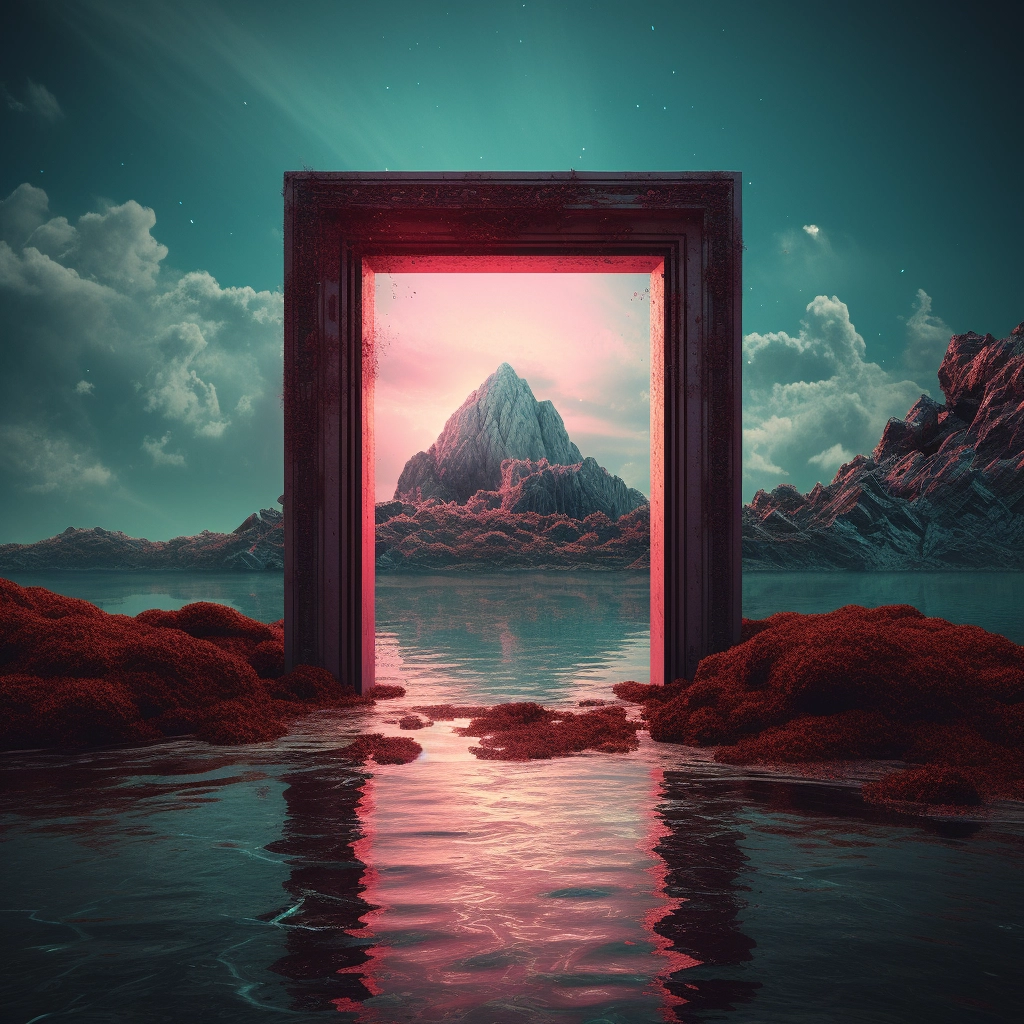 An entrance to an island in the water in the style o
