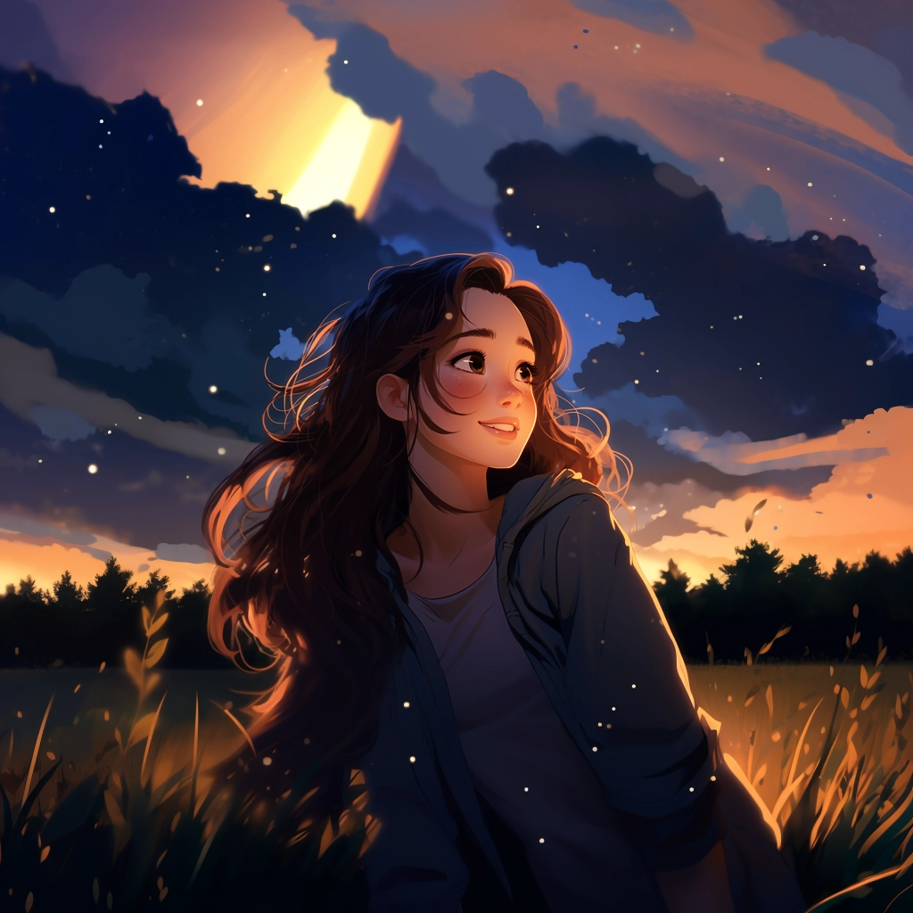 The anime girl with long hair in the style of romant