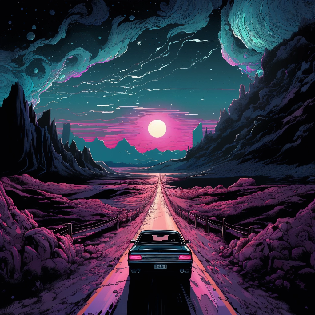 Art illustration the horizon in the style of lunarpu