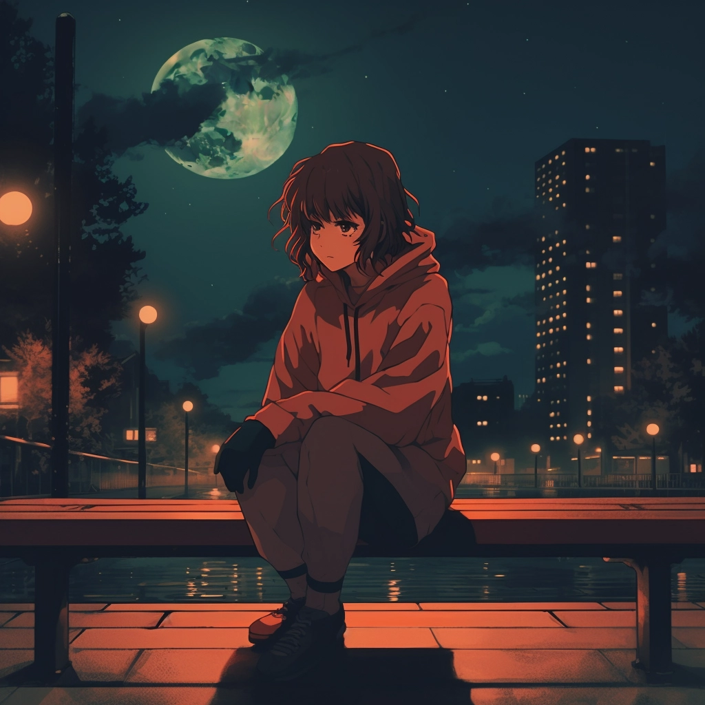 Sad moody lofi in the style of 1990s anime  