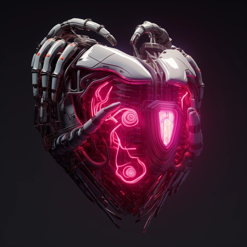 Synthetic heart being held in a robotic hand in the