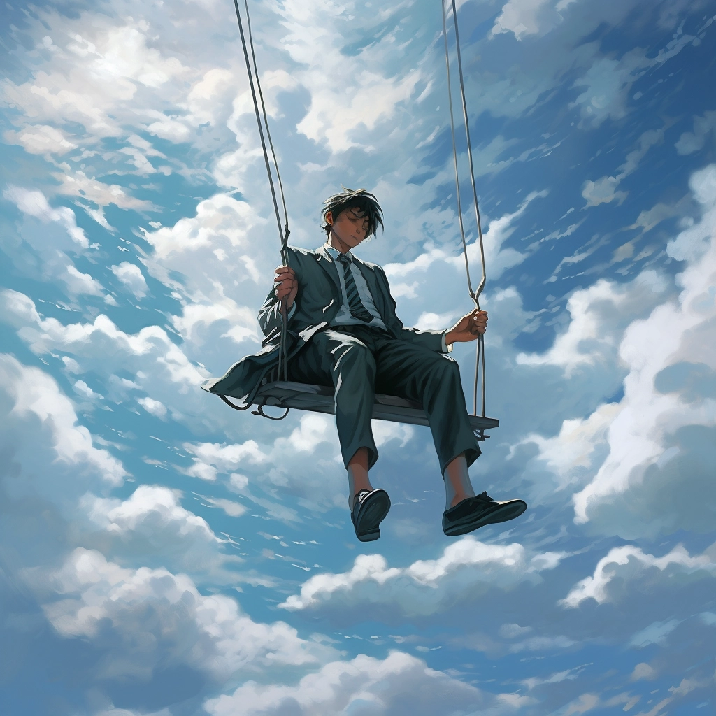 One person hangs in the clouds like a bird in the st