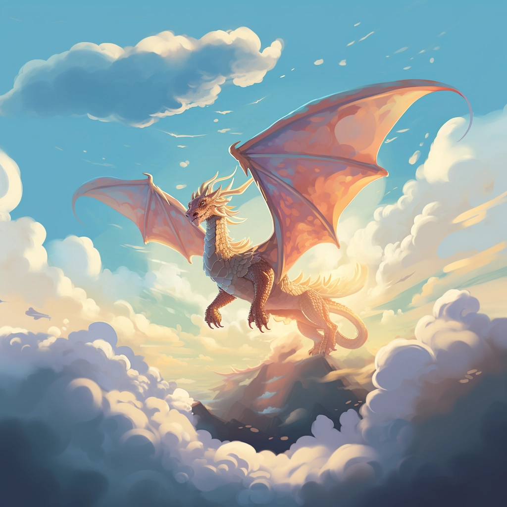 A beautiful illustration a dragon flying through the