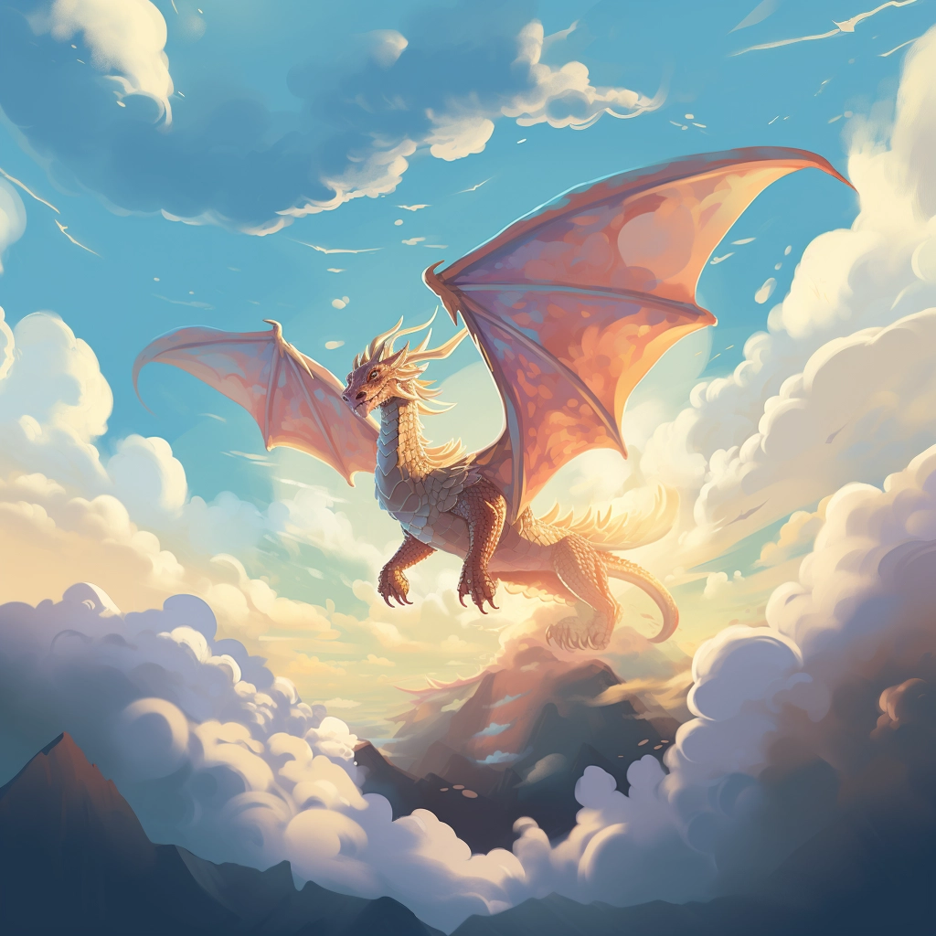 A beautiful illustration a dragon flying through the