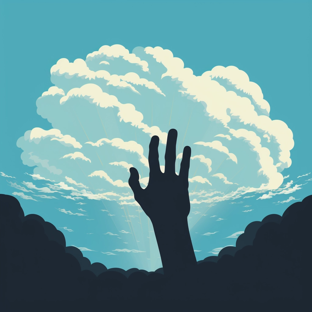 Silhouette of a hand reaching out of a cloud 2D vect
