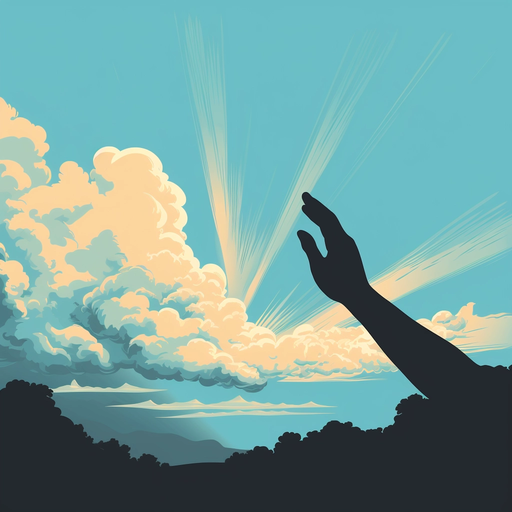 Silhouette of a hand reaching out of a cloud 2D vect