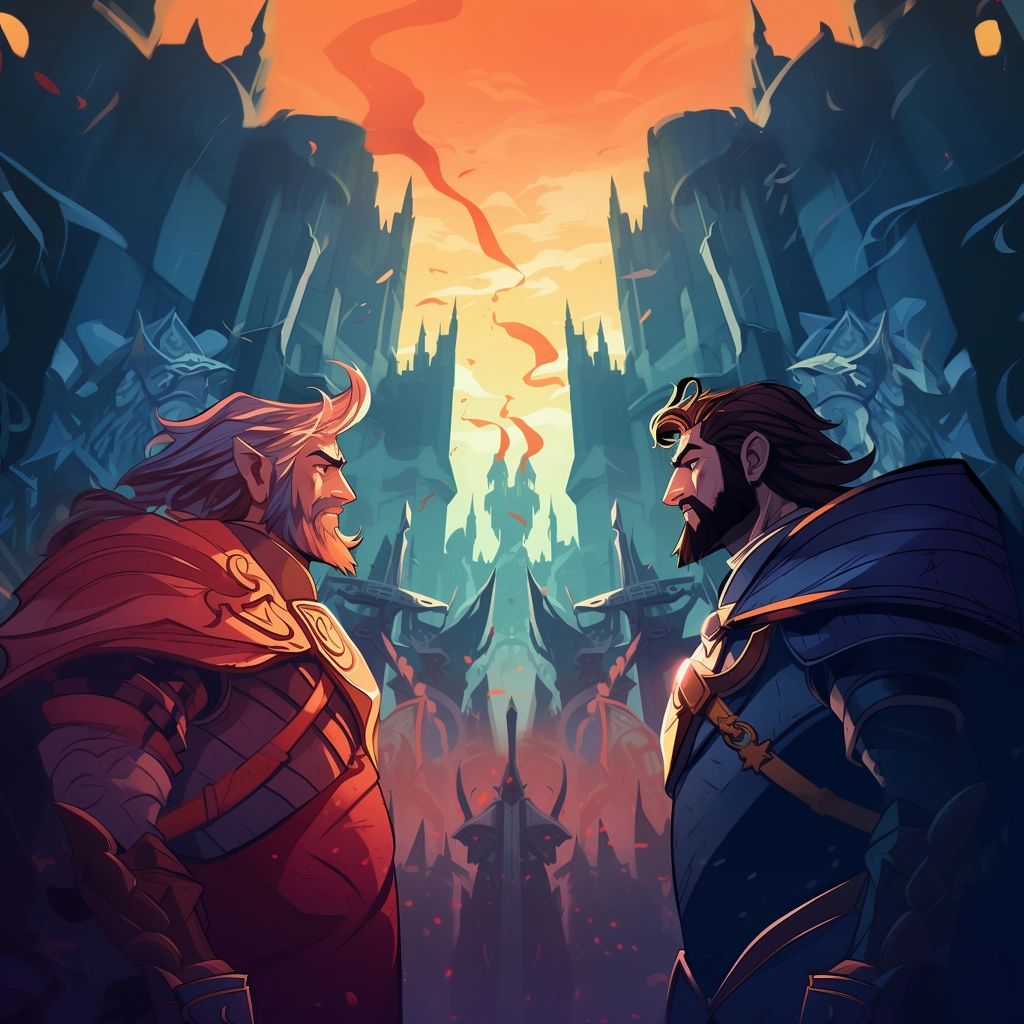 A beautiful illustration two knights staring at each