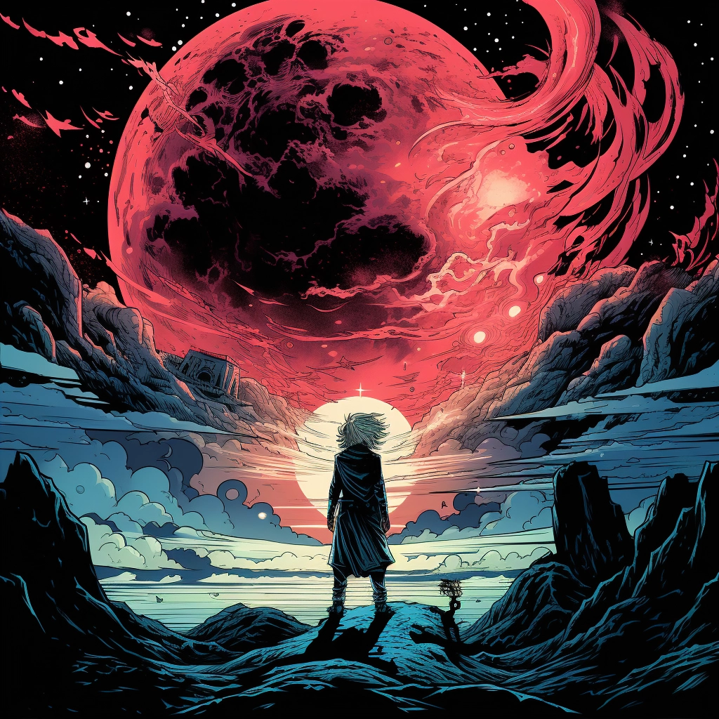 Art illustration the horizon in the style of lunarpu