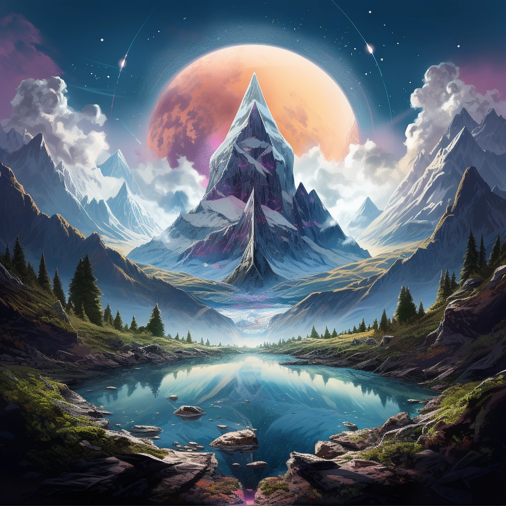 An illustration of an inverted world with a mountain